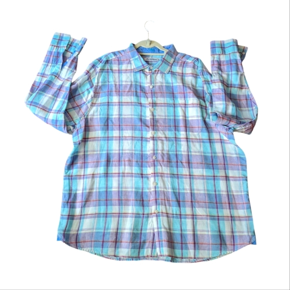 Tommy Bahama Linen Blend Plaid Long Sleeves Shirt... Size XXL
